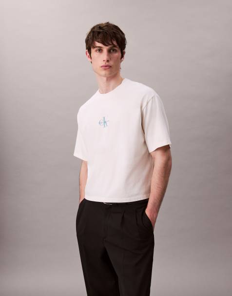 Camiseta blanco hueso de corte cuadrado con logo de monograma de Calvin Klein Jeans - view 1