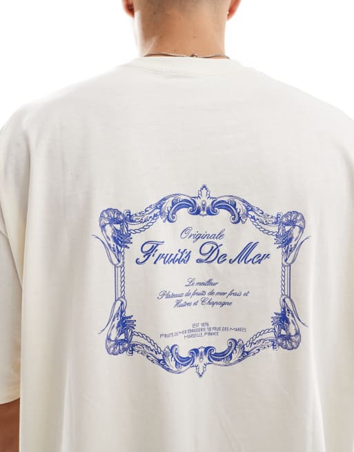Camiseta blanco hueso de corte cuadrado extragrande con estampado en la espalda de ASOS DESIGN, 3 de 4