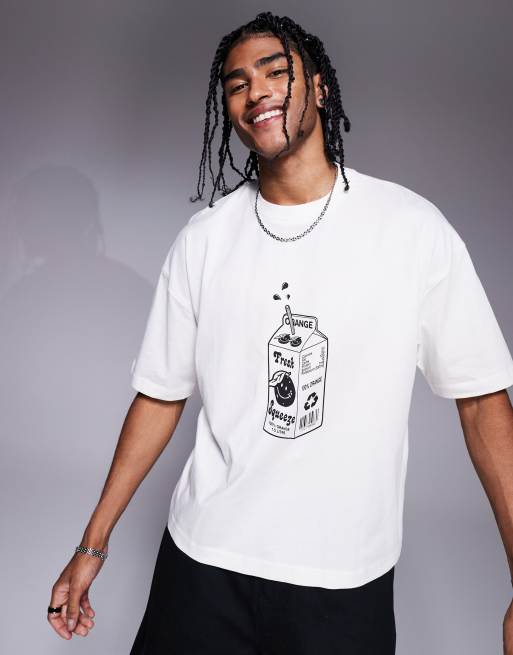 Camiseta blanco hueso de corte cuadrado extragrande con estampado gráfico de dibujo de ASOS DESIGN, 3 de 4
