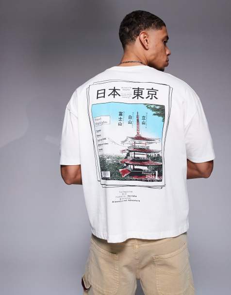 Camiseta blanco hueso de corte cuadrado extragrande con estampado gráfico de estilo sukajan de ASOS DESIGN - view 1