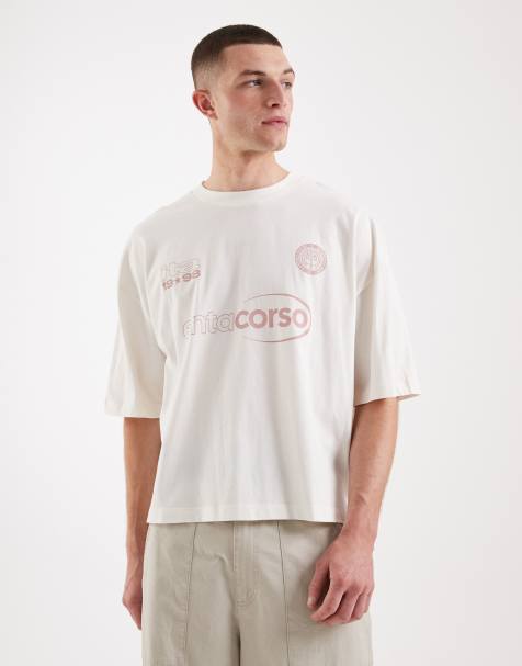 Camiseta blanco hueso de corte cuadrado extragrande con estampado gráfico de fútbol de ASOS DESIGN - view 1