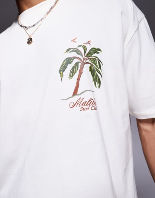 Camiseta blanco hueso de corte cuadrado extragrande con estampado gráfico de palmeras de ASOS DESIGN, 3 de 4