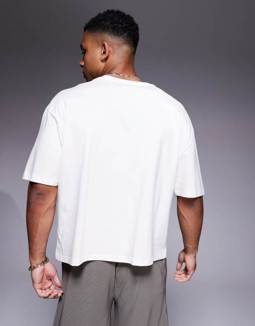 Camiseta blanco hueso de corte cuadrado extragrande con estampado gráfico de palmeras de ASOS DESIGN, 4 de 4