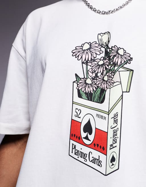 Camiseta blanco hueso de corte cuadrado extragrande con estampado gráfico floral de ASOS DESIGN , 2 de 4