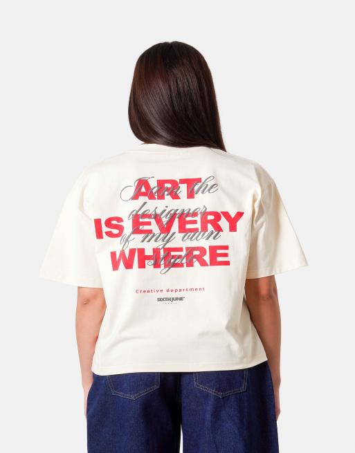 Camiseta blanco hueso de manga corta con estampado "Art" de Sixth June, 2 de 4