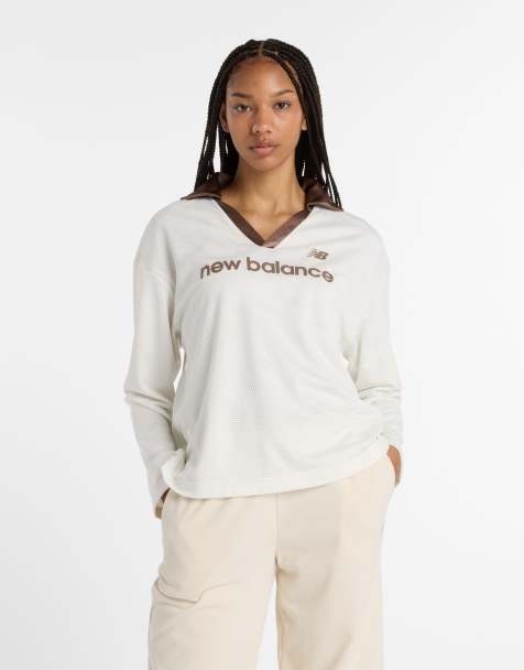 Camiseta blanco hueso de manga larga de malla de punto liso de New Balance - view 1