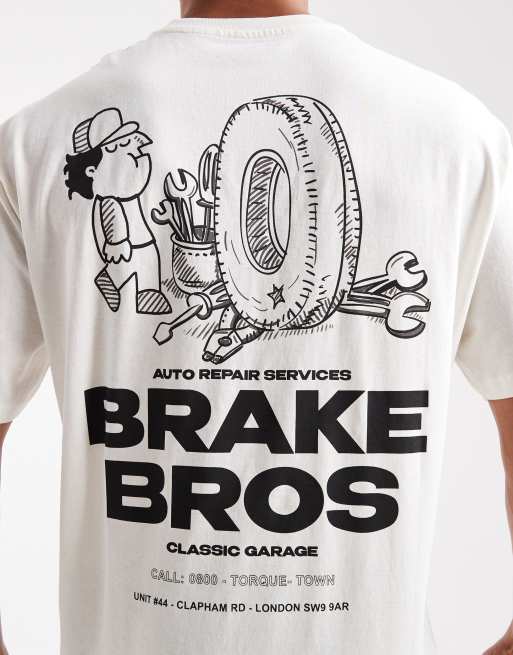 Camiseta blanco hueso extragrande con estampado "Brakebros" de Jack & Jones, 5 de 5