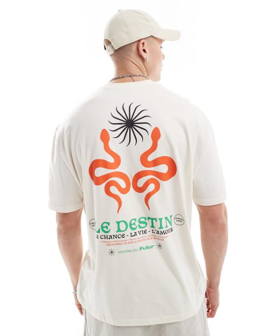 Camiseta blanco hueso extragrande con estampado celestial en la espalda de ASOS DESIGN