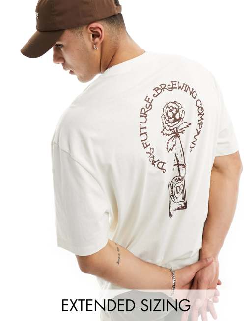 Camiseta blanco hueso extragrande con estampado de botella en la espalda de ASOS Dark Future