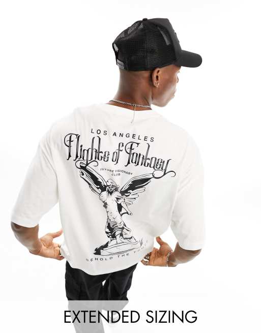 Camiseta blanco hueso extragrande con estampado de estatua en la espalda de ASOS DESIGN