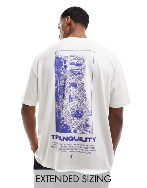 Camiseta blanco hueso extragrande con estampado de estilo sukajan en la espalda de ASOS DESIGN - view 1