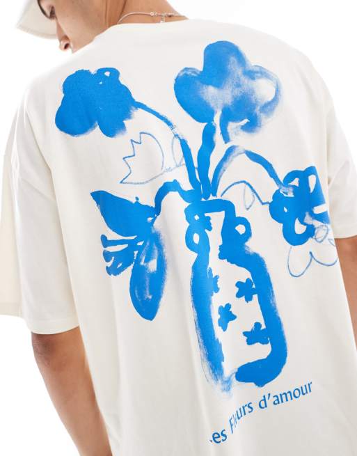 Camiseta blanco hueso extragrande con estampado de flores pintadas en la espalda de ASOS DESIGN, 4 de 4