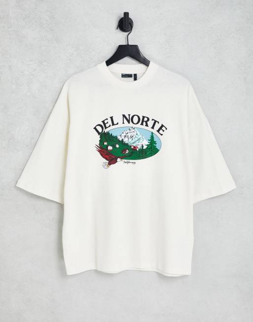 Camiseta blanco hueso extragrande con estampado de paisaje en la parte delantera de ASOS DESIGN