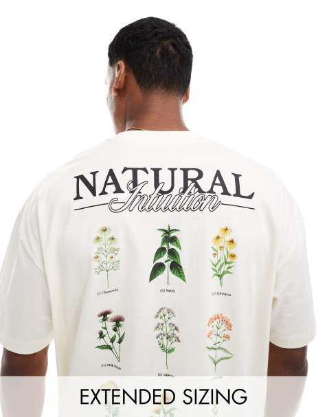 Camiseta blanco hueso extragrande con estampado floral en la espalda de ASOS DESIGN - view 1