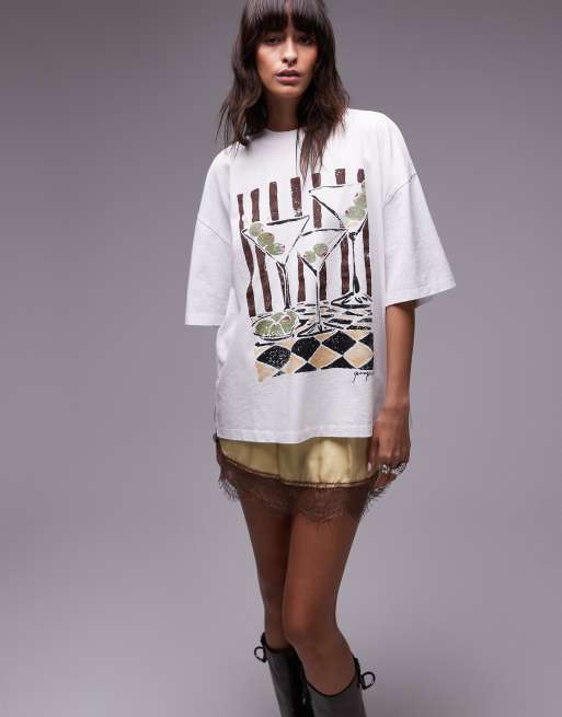 Camiseta blanco hueso extragrande con estampado gráfico de Topshop x Grace Percival, 2 de 5