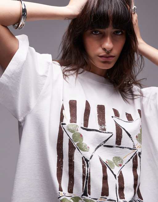 Camiseta blanco hueso extragrande con estampado gráfico de Topshop x Grace Percival, 3 de 5