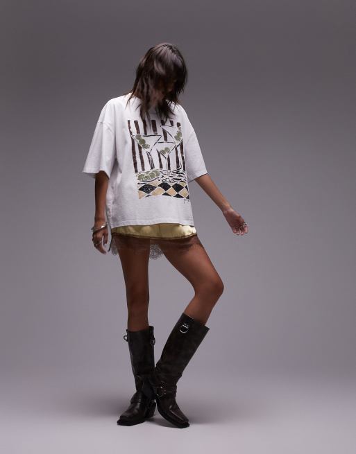 Camiseta blanco hueso extragrande con estampado gráfico de Topshop x Grace Percival, 4 de 5