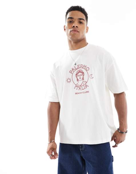 Camiseta blanco hueso extragrande con estampado gráfico superior veraniego de ASOS DESIGN - view 1