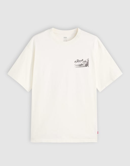 Camiseta blanco hueso extragrande con estampado vintage de caja con vegetales de Levi's