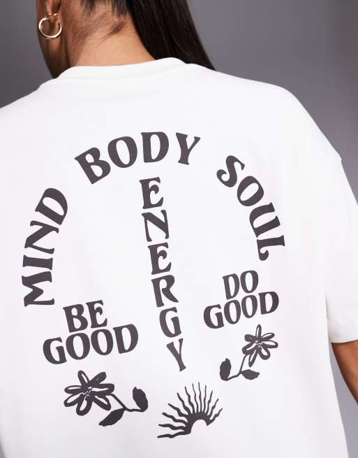 Camiseta blanco hueso extragrande de algodón grueso con estampado trasero y acabado de secado rápido Icon de 4505, 2 de 4