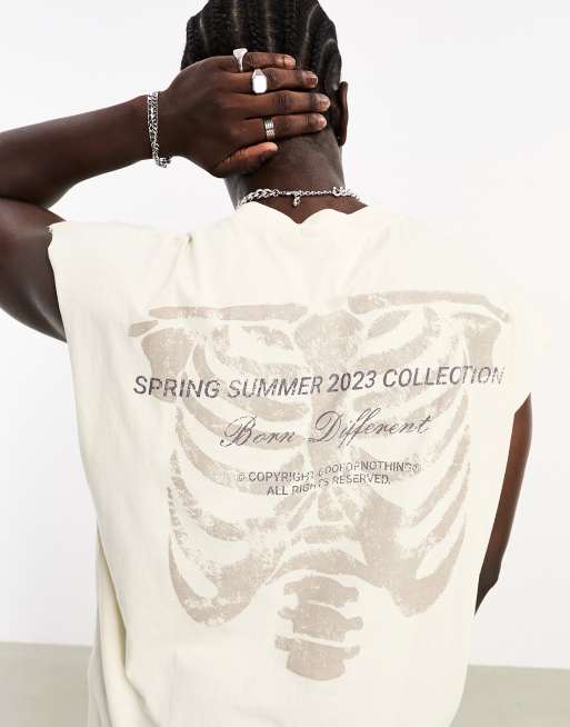 Camiseta blanco hueso extragrande sin mangas con estampado de esqueleto en la espalda de Good For Nothing