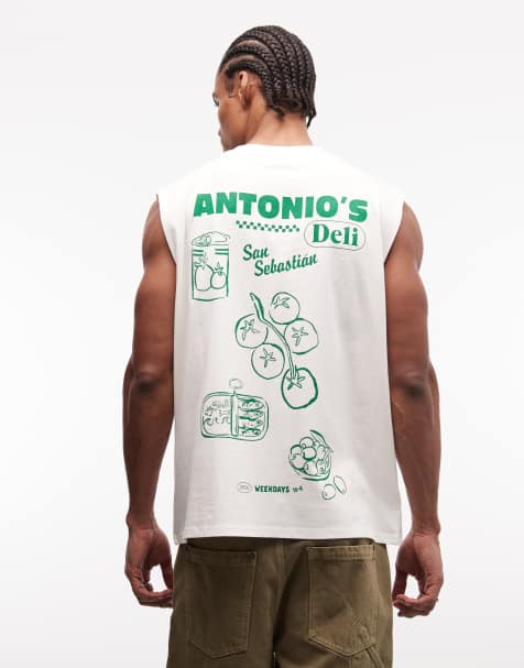 Camiseta blanco hueso extragrande sin mangas con estampado gráfico de comida y bebida de ASOS DESIGN - view 1
