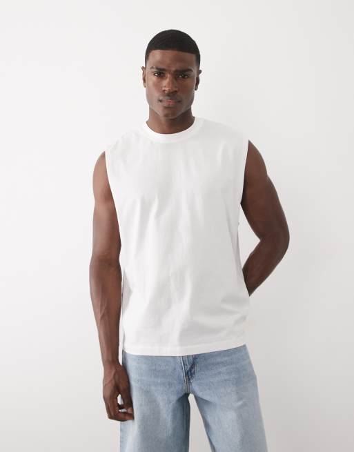 Camiseta blanco hueso extragrande sin mangas con estampado gráfico de playa de ASOS DESIGN, 3 de 7