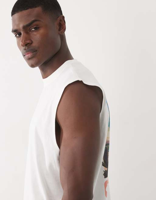 Camiseta blanco hueso extragrande sin mangas con estampado gráfico de playa de ASOS DESIGN, 4 de 7