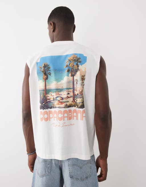 Camiseta blanco hueso extragrande sin mangas con estampado gráfico de playa de ASOS DESIGN, 5 de 7