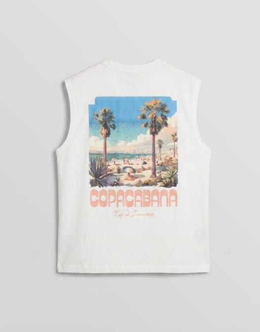 Camiseta blanco hueso extragrande sin mangas con estampado gráfico de playa de ASOS DESIGN, 7 de 7