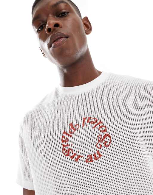 Camiseta blanco hueso holgada con estampado gráfico "Soleil" de malla de algodón de ASOS DESIGN , 2 de 4