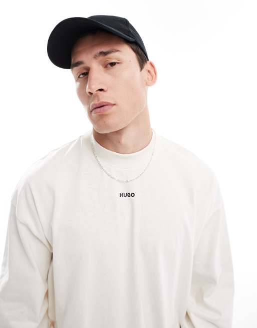 Camiseta blanco hueso holgada de manga larga con logo estampado en el pecho Daposo de HUGO Red