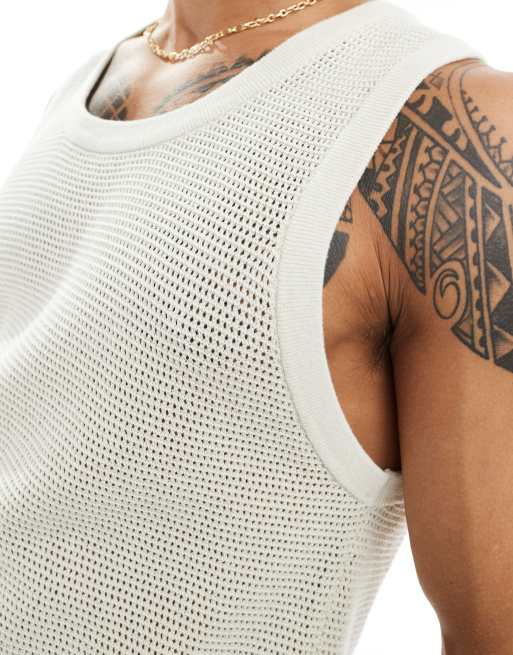 Camiseta blanco hueso sin mangas de punto ancho de Cotton On , 2 de 4