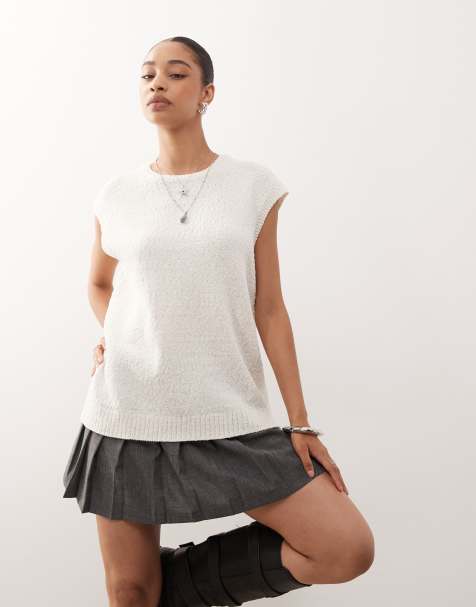 Camiseta blanco hueso sin mangas de punto de Weekday - view 1