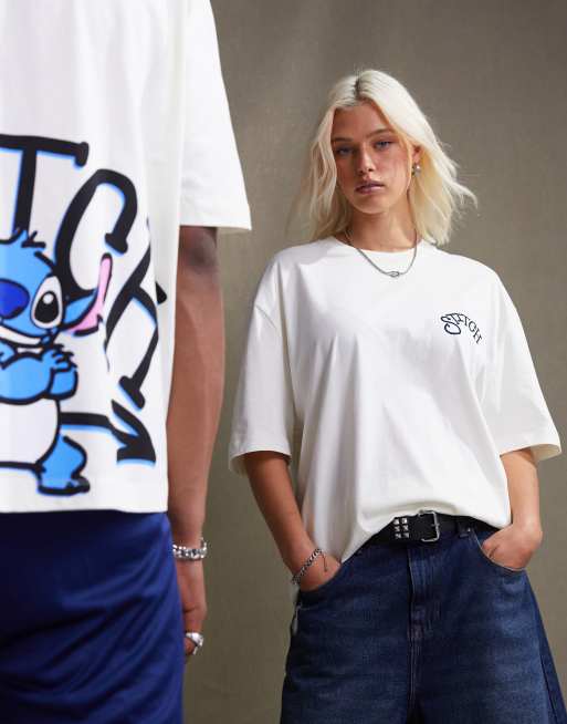 Camiseta blanco hueso unisex extragrande con estampados de Stitch de Disney de ASOS DESIGN, 2 de 4