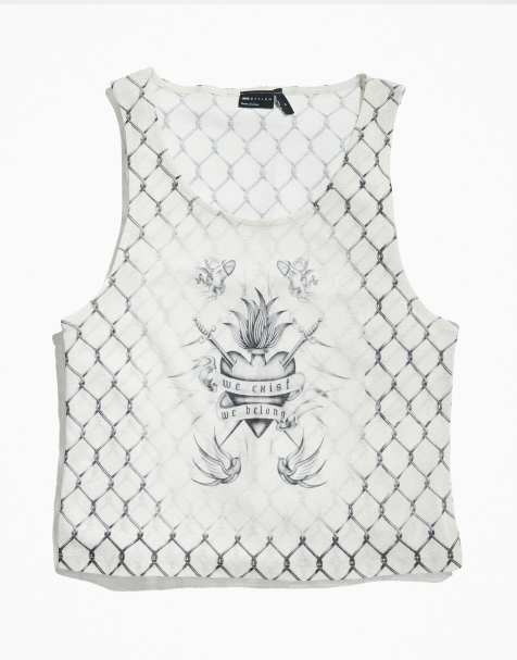 Camiseta blanco hueso unisex sin mangas con estampado delantero de malla metálica PRIDE de ASOS DESIGN - view 1