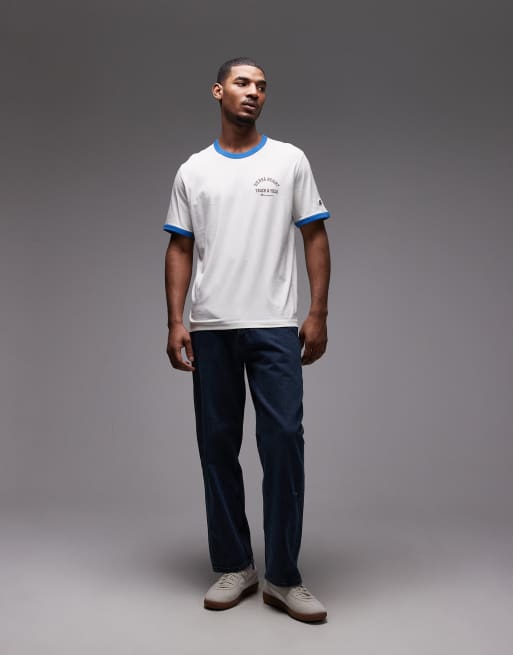 Camiseta blanco hueso y azul con estampado gráfico Ringer de Champion, 2 de 5
