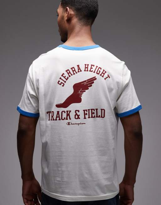 Camiseta blanco hueso y azul con estampado gráfico Ringer de Champion, 3 de 5