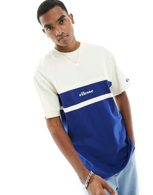 Camiseta blanco hueso y azul marino con diseño color block Rocazzi de ellesse
