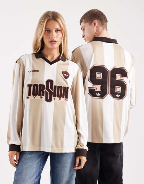 Camiseta blanco hueso y color piedra a rayas de manga larga con diseño "96" de adidas Originals - view 1