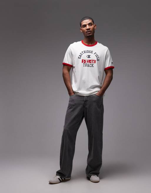 Camiseta blanco hueso y roja con estampado gráfico Ringer de Champion, 2 de 5