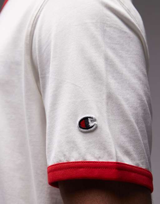 Camiseta blanco hueso y roja con estampado gráfico Ringer de Champion, 5 de 5