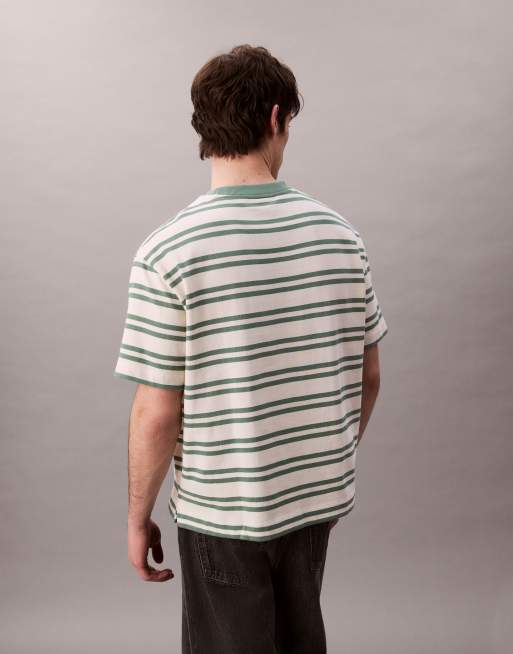 Camiseta blanco hueso y verde a rayas extragrande de Calvin Klein Jeans, 4 de 5