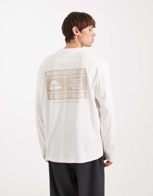 Camiseta blanco lavado de manga larga con logo apilado de Tommy Jeans, 3 de 5