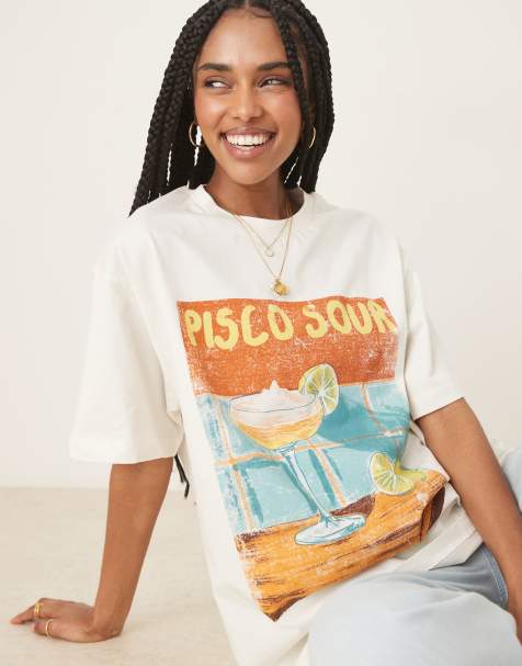 Camiseta blanco leche de coco extragrande con estampado gráfico de "pisco sour" de ASOS DESIGN - view 1