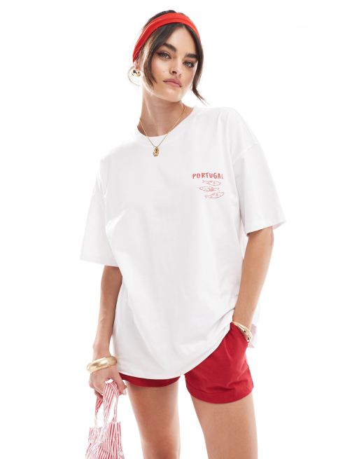 Camiseta blanco marfil extragrande con estampado gráfico "Portugal" de ASOS DESIGN, 2 de 4