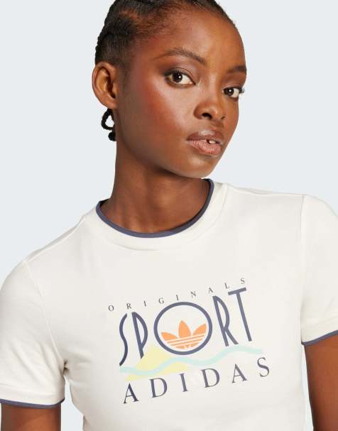 Camiseta blanco nube con diseño encogido y estampado gráfico "Sport" Adidas de adidas Originals - view 1