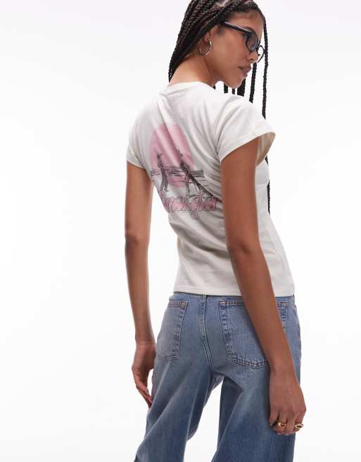 Camiseta blanco vintage con estampado trasero de banda de Wrangler