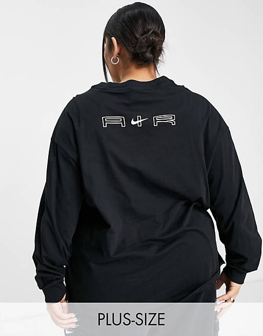 Mujer Tops | Camiseta boyfriend negra extragrande de manga larga de Nike Air Plus - BN65570