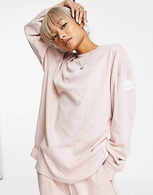 Mujer Tops | Camiseta boyfriend rosa Oxford extragrande de manga larga de Nike Air - FX49687